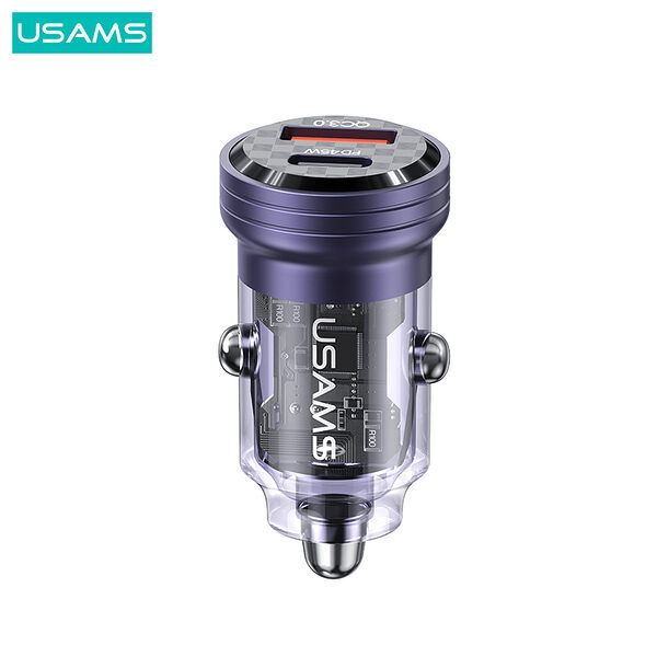 USAMS CC175 mini φορτιστής αυτοκινήτου C35 45W 2 x Ports 1 x USB-A 1 x Type-C (CC175CC02) μωβ