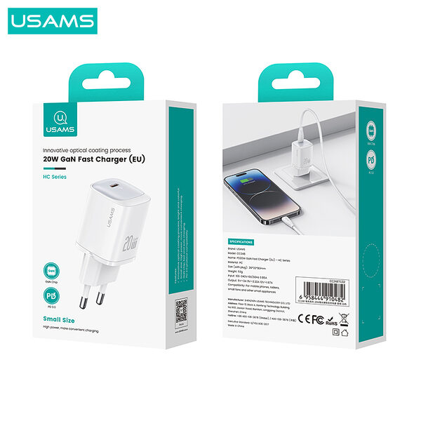 usams cc248 hc series epitoichios fortistis gan fast charger 20w 1 x port type c 31 5