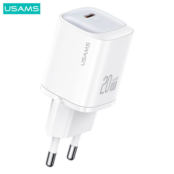 USAMS CC248 HC Series επιτοίχιος φορτιστής GaN Fast Charger 20W 1 x port Type-C   (CC248TC02) - λευκό