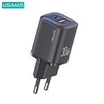 USAMS CC254 HC Series επιτοίχιος φορτιστής GaN Fast Charger 30W 2 x port USB-A και Type-C (CC254TC01) - μαύρο