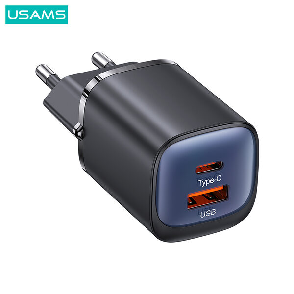 usams cc254 hc series epitoichios fortistis gan fast charger 30w 2 x port usb a kai type c 32 3