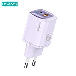 USAMS CC254 HC Series επιτοίχιος φορτιστής GaN Fast Charger 30W 2 x port USB-A και Type-C (CC254TC02) - λευκό