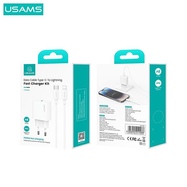 usams fast charger kit 1 x fortistis yi series pd20w fast charger 1 x port type c kai kalodio 30w type c se lightning 38 5