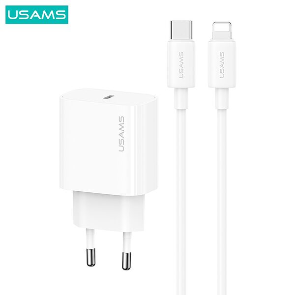 USAMS Fast Charger Kit 1 x φορτιστής Yi Series PD20W Fast Charger 1 x port Type-C και καλώδιο 30W Type-C σε lightning (OYXLTZ02)