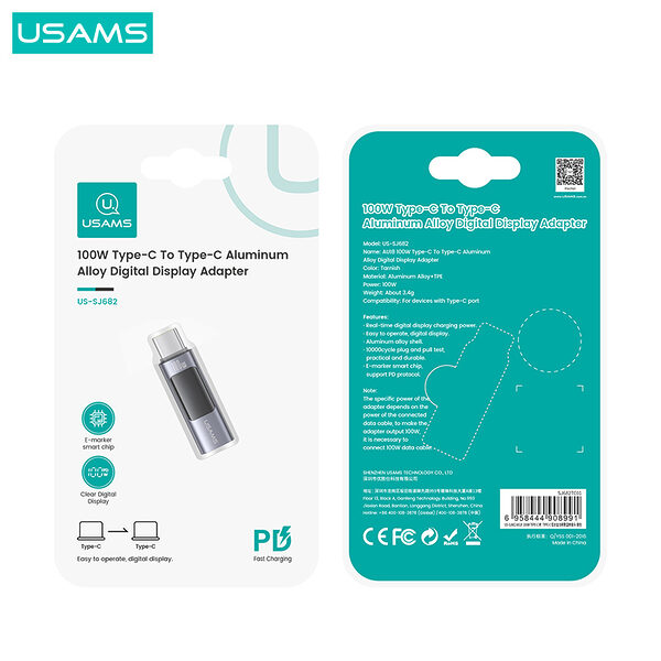 usams sj682 adapter metatropeas au18 apo type c male se type c female aluminum kai digital display 50 5