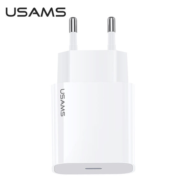 USAMS US-CC118 T34 επιτοίχιος φορτιστής PD Fast Travel Charger 1 x port Type-C 20W (CC118TC01) λευκό