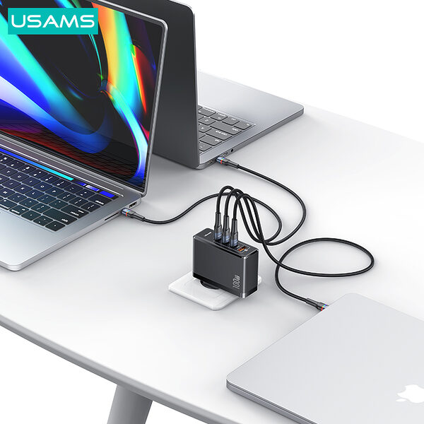 usams us cc163 t50 epitoichios fortistis gan fast charger 100w 4 x ports 1 x usb a kai 3 x type c 35 3