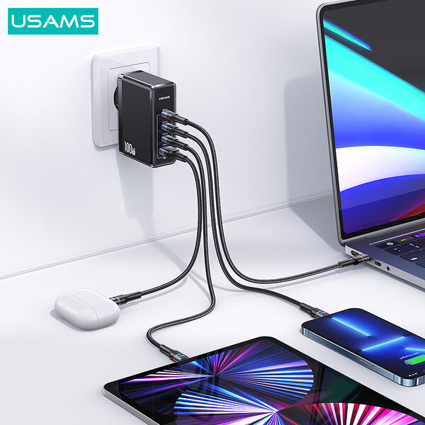 usams us cc163 t50 epitoichios fortistis gan fast charger 100w 4 x ports 1 x usb a kai 3 x type c 35 4