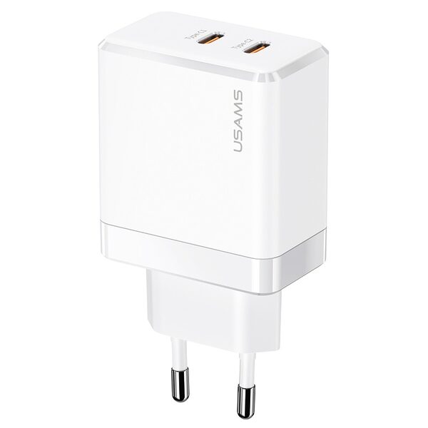 USAMS US-CC172 T54 επιτοίχιος φορτιστής GaN Fast Charger 40W 2 x port Type-C (CC172TC02) λευκό