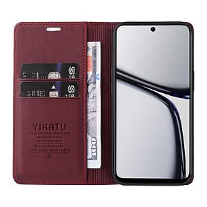 υποδοχή καρτών και μαγνητικό κούμπωμα Flip Wallet από συνθετικό δέρμα και TPU κόκκινο σκούρο