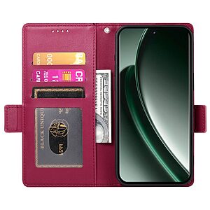 υποδοχή καρτών και μαγνητικό κούμπωμα Flip Wallet από συνθετικό δέρμα και εσωτερικό TPU κόκκινο σκούρο