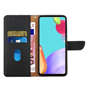 υποδοχές καρτών και μαγνητικό κούμπωμα Flip Wallet από αυθεντικό δέρμα μαύρο