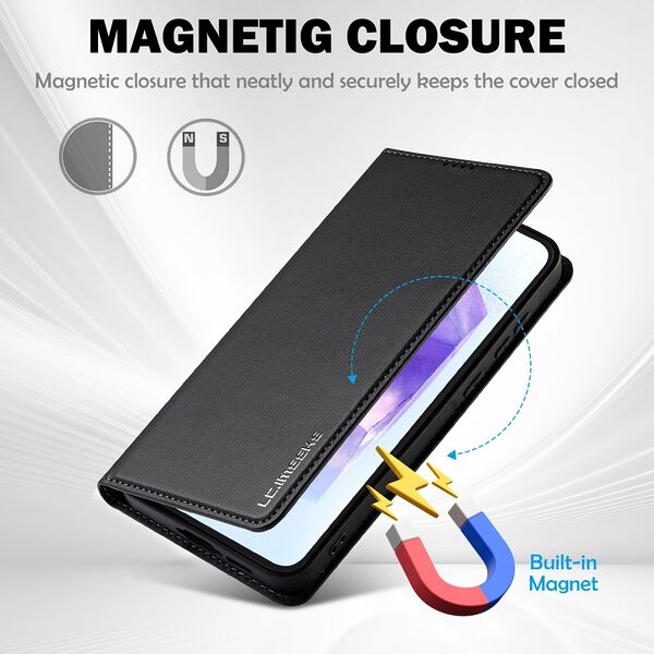 Θήκη Samsung Galaxy S24 FE 5G LC.IMEEKE PU Leather Series V2 με βάση στήριξης, υποδοχές καρτών και μαγνητικό κούμπωμα μαύρο - Image 4