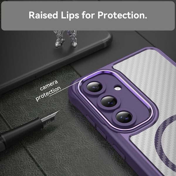Θήκη Samsung Galaxy S24 FE 5G Mad Mask Premium υφή carbon fiber, προστασία κάμερας και συμβατότητα με MagSafe για εύκολη φόρτιση μωβ - Image 5