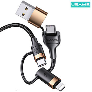 Καλώδιο Φόρτισης USAMS SJ483 U62 Fast Charging και Data Multi USB & Type-C σε Type-C & Lightning PD 1.2m μαύρο