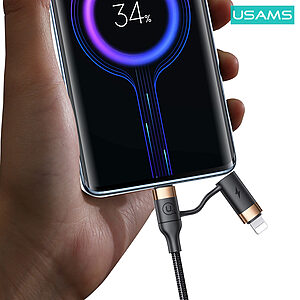 Καλώδιο Φόρτισης USAMS SJ483 U62 Fast Charging και Data Multi USB & Type-C σε Type-C & Lightning PD 1.2m μαύρο