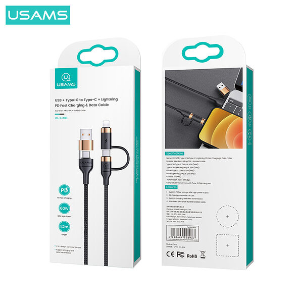 Καλώδιο Φόρτισης USAMS SJ483 U62 Fast Charging και Data Multi USB & Type-C σε Type-C & Lightning PD 1.2m μαύρο