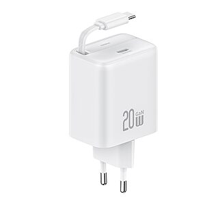 USAMS CC233 YC Series Επιτοίχιος Φορτιστής 20W GaN με Type-C Retractable καλώδιο 80cm και θύρα Type-C λευκό