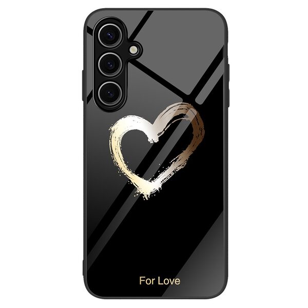 Θήκη Samsung Galaxy A16 4G / A16 5G OEM σχέδιο Black Heart με πλάτη από Tempered Glass και εσωτερικό TPU μαύρο