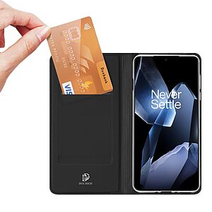 υποδοχή καρτών και μαγνητικό κούμπωμα Flip Wallet από συνθετικό δέρμα και TPU μαύρο