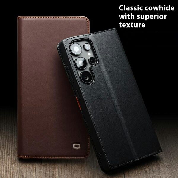 Θήκη Samsung Galaxy S25 Ultra 5G QIALINO book v2 από Premium αυθεντικό δέρμα Genuine Cowhide καφέ σκούρο - Image 4