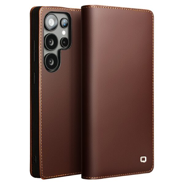 Θήκη Samsung Galaxy S25 Ultra 5G QIALINO book v2 από Premium αυθεντικό δέρμα Genuine Cowhide καφέ σκούρο