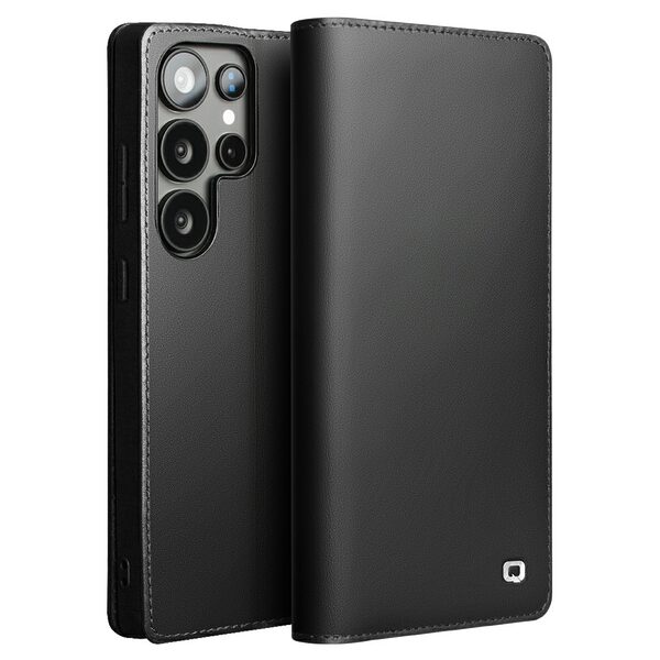 Θήκη Samsung Galaxy S25 Ultra 5G QIALINO book v2 από Premium αυθεντικό δέρμα Genuine Cowhide μαύρο