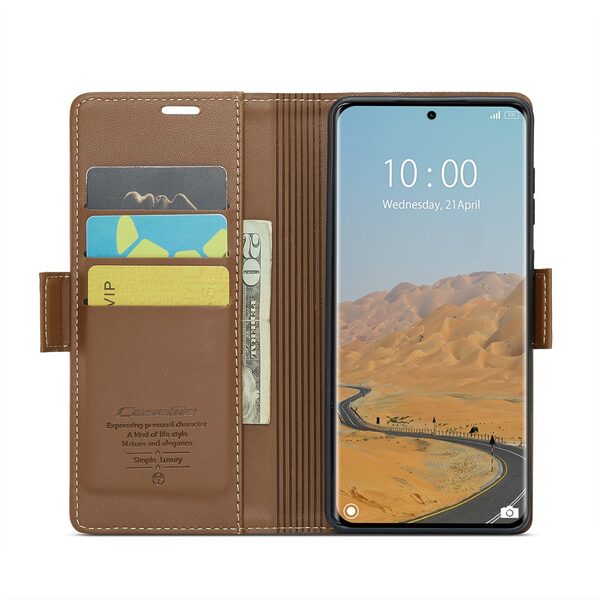 Θήκη Xiaomi Redmi Note 14 Pro 5G / Poco X7 5G CASEME 023 Series Πορτοφόλι με βάση στήριξης, υποδοχές καρτών και μαγνητικό κούμπωμα από συνθετικό δέρμα και TPU καφέ - Image 3