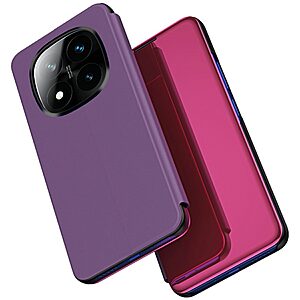 Θήκη Xiaomi Redmi Note 14 Pro Plus 5G OEM Mirror Surface View New Edition Stand Case Cover Flip Window μωβ