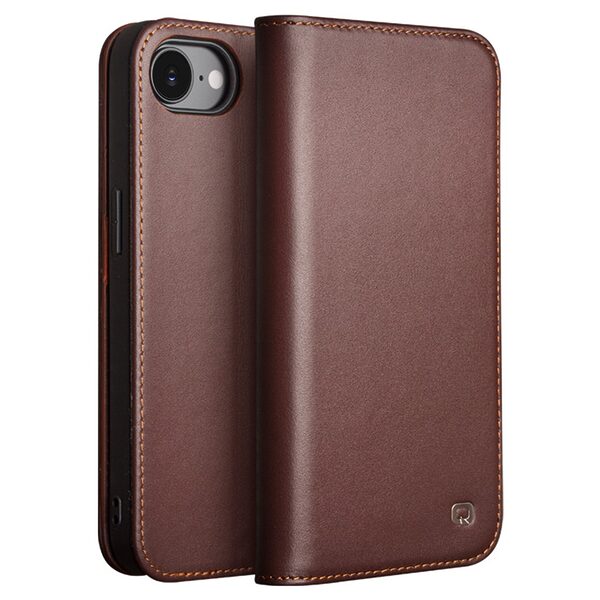 Θήκη iPhone 16e QIALINO book v2 από Premium αυθεντικό δέρμα Genuine Cowhide καφέ