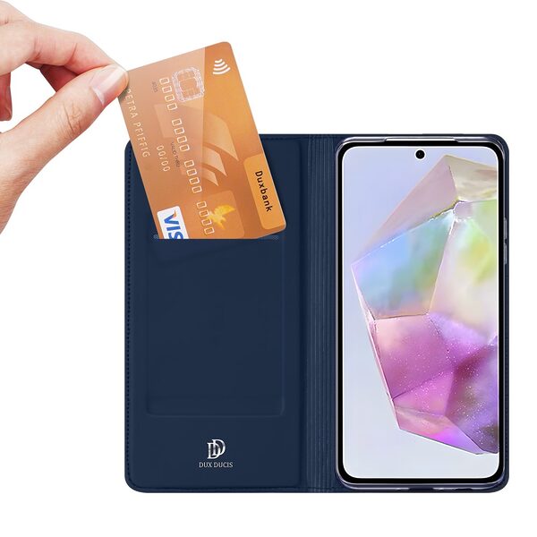 υποδοχή καρτών και μαγνητικό κούμπωμα Flip Wallet από συνθετικό δέρμα και TPU μπλε