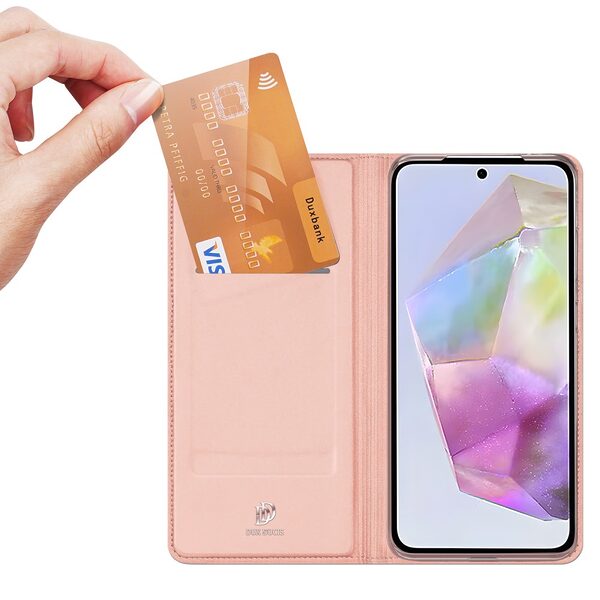 υποδοχή καρτών και μαγνητικό κούμπωμα Flip Wallet από συνθετικό δέρμα και TPU ροζ
