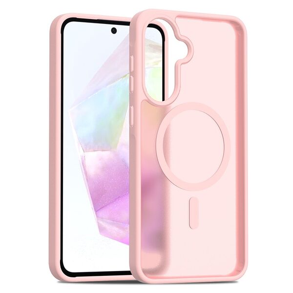Θήκη Samsung Galaxy A36 / A56 Mad Mask Silicone Sockproof Frame συμβατό με MagSafe φορτιστή Transparent Πλάτη TPU ροζ