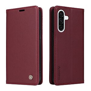 Θήκη Samsung Galaxy A56 YIKATU Folio Series v5 με βάση στήριξης, υποδοχή καρτών και μαγνητικό κούμπωμα Flip Wallet από συνθετικό δέρμα και TPU κόκκινο σκούρο