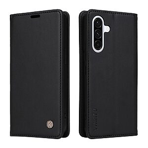 Θήκη Samsung Galaxy A56 YIKATU Folio Series v5 με βάση στήριξης, υποδοχή καρτών και μαγνητικό κούμπωμα Flip Wallet από συνθετικό δέρμα και TPU μαύρο