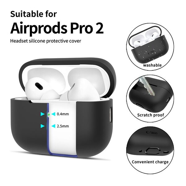 tech protect silicone hook case airpods pro gen1 gen2 black 39329 2