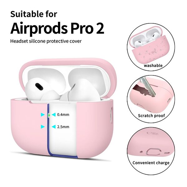 tech protect silicone hook case airpods pro gen1 gen2 pink 39327 2