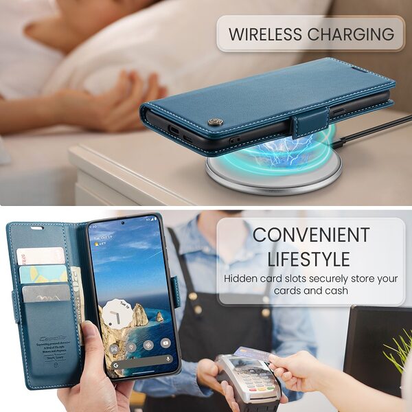 Θήκη Google Pixel 9a 5G CASEME 023 Series Πορτοφόλι με βάση στήριξης, υποδοχές καρτών και μαγνητικό κούμπωμα από συνθετικό δέρμα και TPU μπλε - Image 4