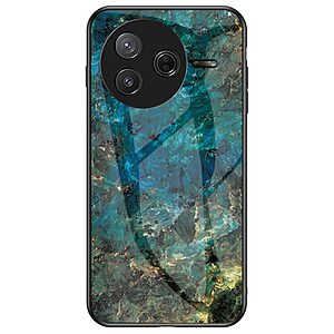 Θήκη Xiaomi Poco F7 Pro 5G / Poco F7 Ultra 5G OEM σχέδιο Marble με Πλάτη Tempered Glass TPU σμαραγδί