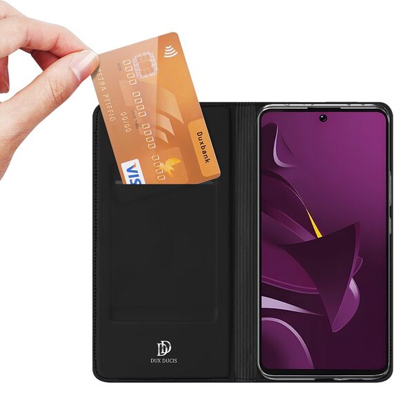 υποδοχή καρτών και μαγνητικό κούμπωμα Flip Wallet από συνθετικό δέρμα και TPU μαύρο