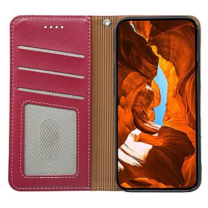 υποδοχή καρτών και μαγνητικό κούμπωμα Flip Wallet από συνθετικό δέρμα και TPU κόκκινο