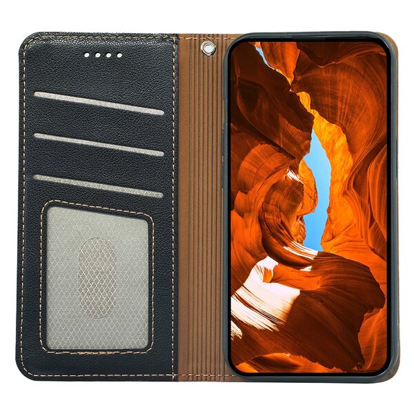 υποδοχή καρτών και μαγνητικό κούμπωμα Flip Wallet από συνθετικό δέρμα και TPU μαύρο
