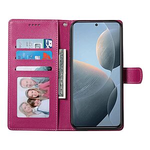 υποδοχές καρτών και μαγνητικό κούμπωμα Flip Wallet από συνθετικό δέρμα φούξια