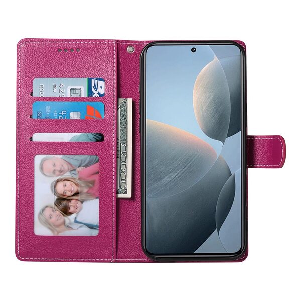 υποδοχές καρτών και μαγνητικό κούμπωμα Flip Wallet από συνθετικό δέρμα φούξια