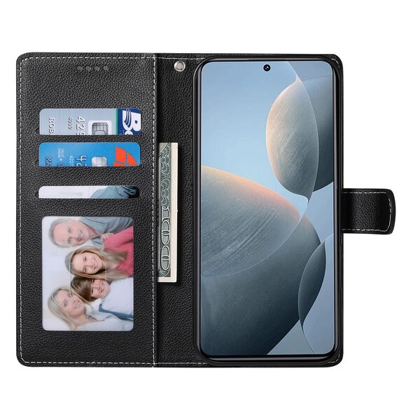 υποδοχές καρτών και μαγνητικό κούμπωμα Flip Wallet από συνθετικό δέρμα μαύρο