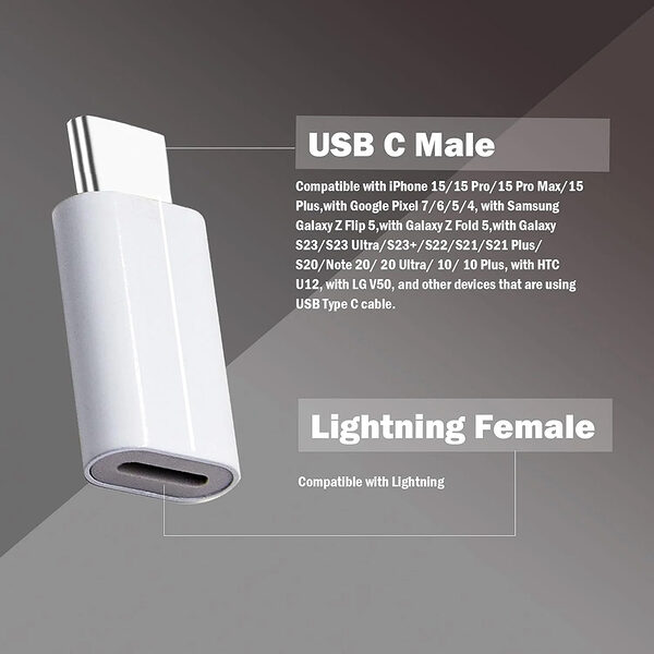 Adapter Μετατροπέας Lightning (θηλυκό) σε USB-C (αρσενικό) λευκό - Image 2
