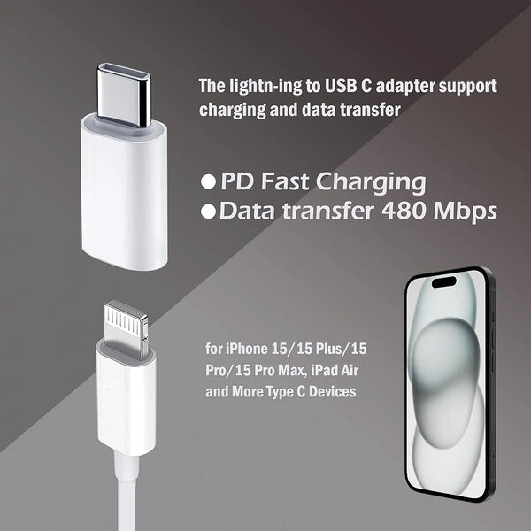 Adapter Μετατροπέας Lightning (θηλυκό) σε USB-C (αρσενικό) λευκό - Image 3
