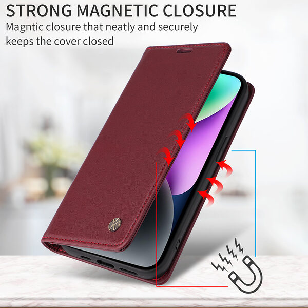 Θήκη Honor 400 5G YIKATU Folio Series με βάση στήριξης, υποδοχή καρτών και μαγνητικό κούμπωμα Flip Wallet από συνθετικό δέρμα και TPU μπορντό / κόκκινο - Image 4