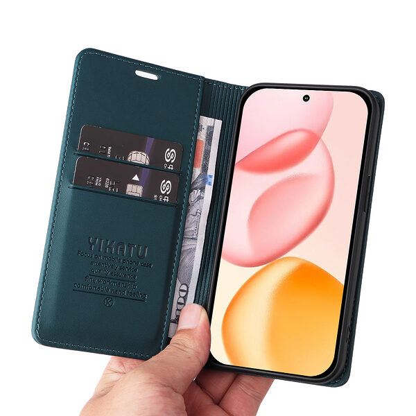 Θήκη Honor 400 5G YIKATU Folio Series με βάση στήριξης, υποδοχή καρτών και μαγνητικό κούμπωμα Flip Wallet από συνθετικό δέρμα και TPU πράσινο - Image 3