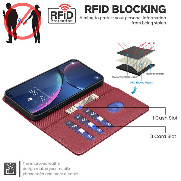 Θήκη Honor 400 Pro 5G BINFEN COLOR Leather Wallet series 12 με βάση στήριξης, υποδοχές καρτών και μαγνητικό κούμπωμα κόκκινο - Image 4